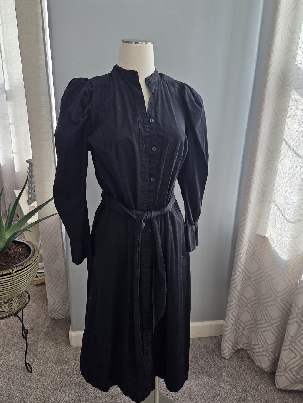 Prologue Black Long-Sleeve Belted Shirt Dress